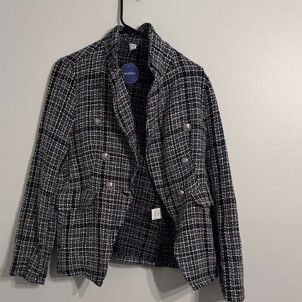 SweatyRocks Black and White Tweed Blazer
